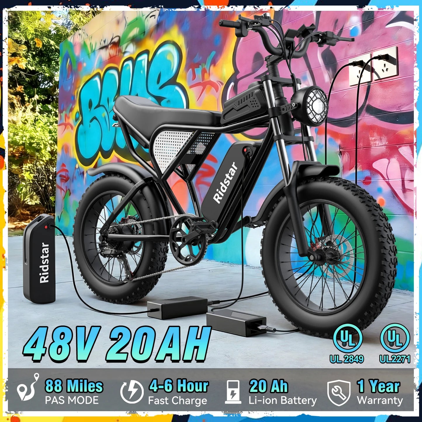 RIDSTAR Q30 Electric Bike for Adults E-Bike 2000W 48V 20AH 20" Fat Tire Electric Dirt Bike Bicycle UL2849  for Mountains Road