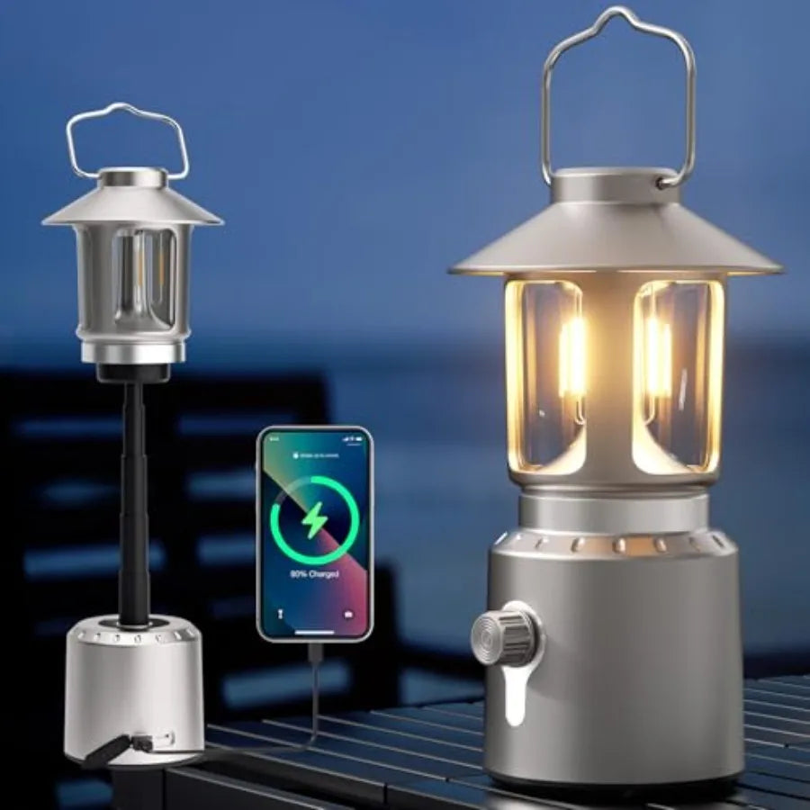 Camping Lantern Rechargeable Telescopic 8000mAh Retro Waterproof Camping Light Electric Lanterns for Power Outages Vintage Hurr