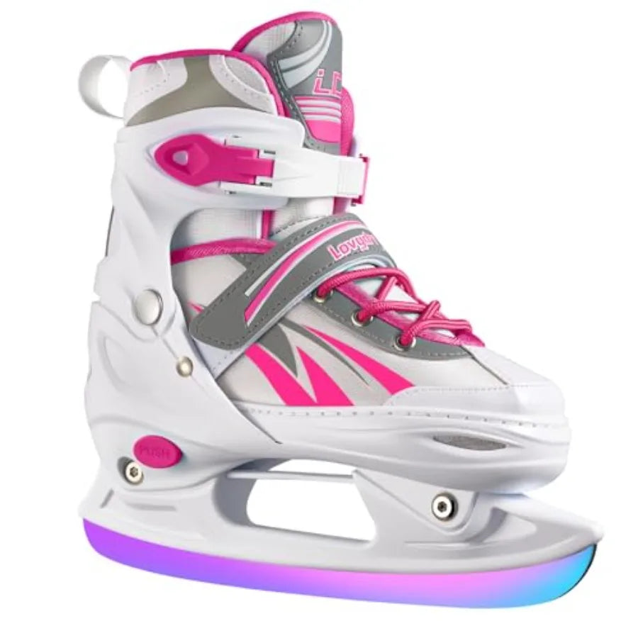 Adjustable Ice Skates for Girls Boys, 4 Size Adjustable Beginner Ice Hockey Skates for Youths Teen, Warm Ice Skating Shoes with