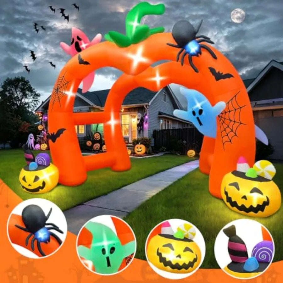 12FT Halloween Inflatable Archway, Giant Pumpkin Inflatable Tunnel Halloween Pumpkin Ghost Arch Inflatables Blow Up Ya