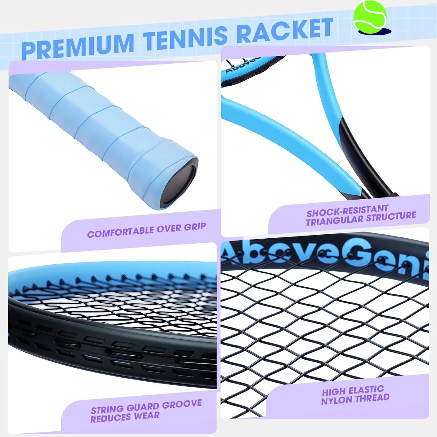 Neon Tennis Rackets 2 Pack for Adults - Lightweight Aluminum Set with Balls & Bag, High-Visibility Finish for Beginners