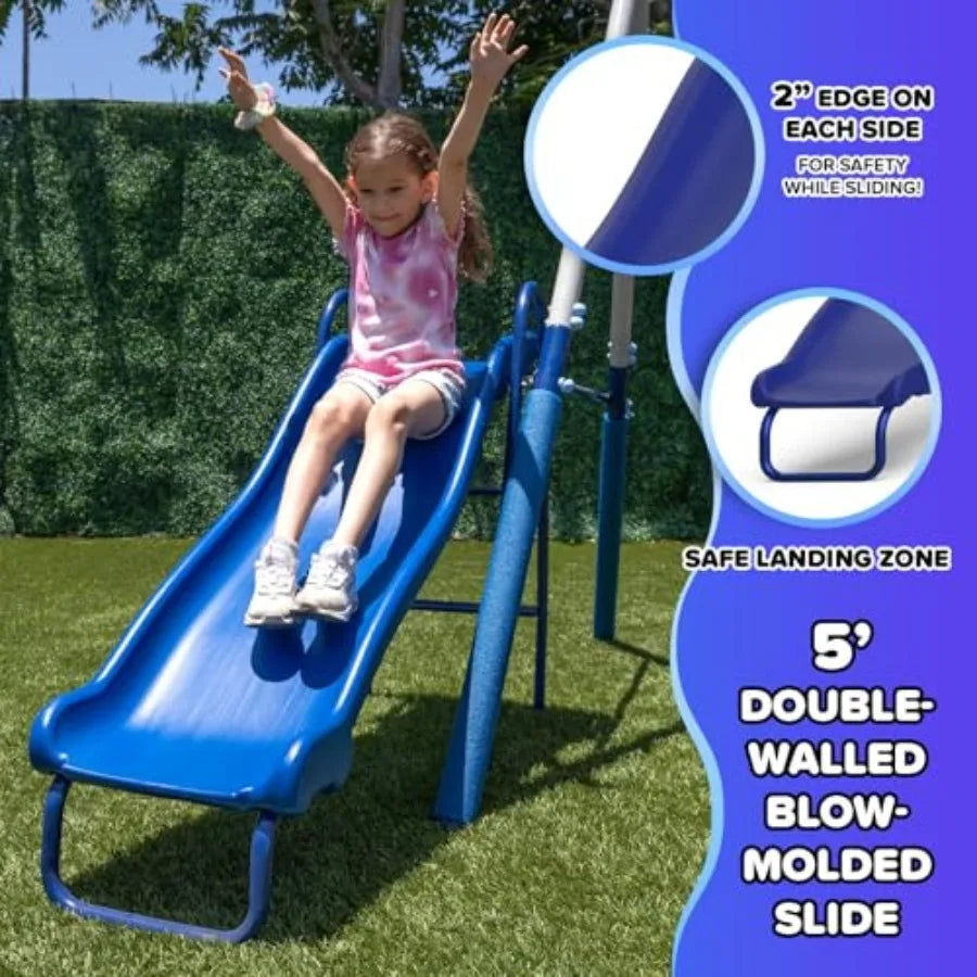 Arcadia Metal Swing Set for Trapeze 2-Person Glider 5ft Slide Anchor Kit 6.1' Durable Steel Frame Outdoor Backyard Playset with