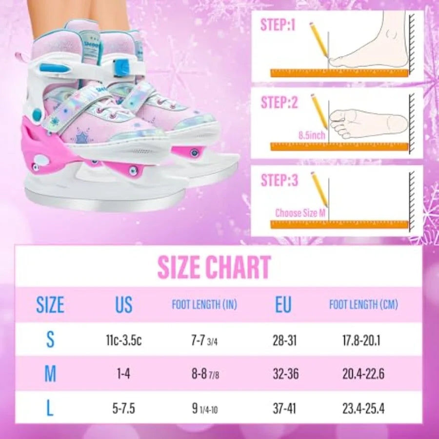 Adjustable Ice Skates for Girls Boys Comfortable, Smooth Blades Snow Hockey Ice Skating Shoes for Outdoor Indoor Rink, Perfect