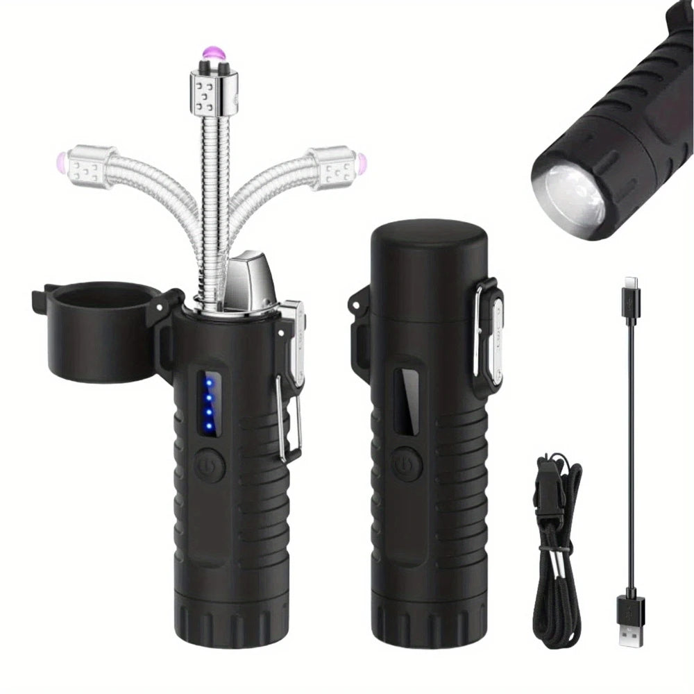 Outdoor Camping Flashlight Arc Lighter Portable Pulse Plasma Lighter 360 ° Rotatable Telescopic for Gift BBQ Ignition Tools