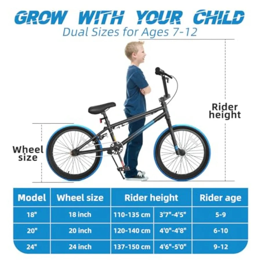 18/20 Inch Boys BMX Bike for Ages 8-12 with Front and Rear U Brake Adjustable Seat Iron Fork 2.09 Wide Tires Black Frame