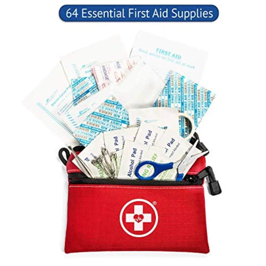 2-in-1 First Aid Kit for Car, Travel & Home, Businesses - Bonus Mini Kit for Medical Emergency Aid, Survival, Camping - 64 Piece