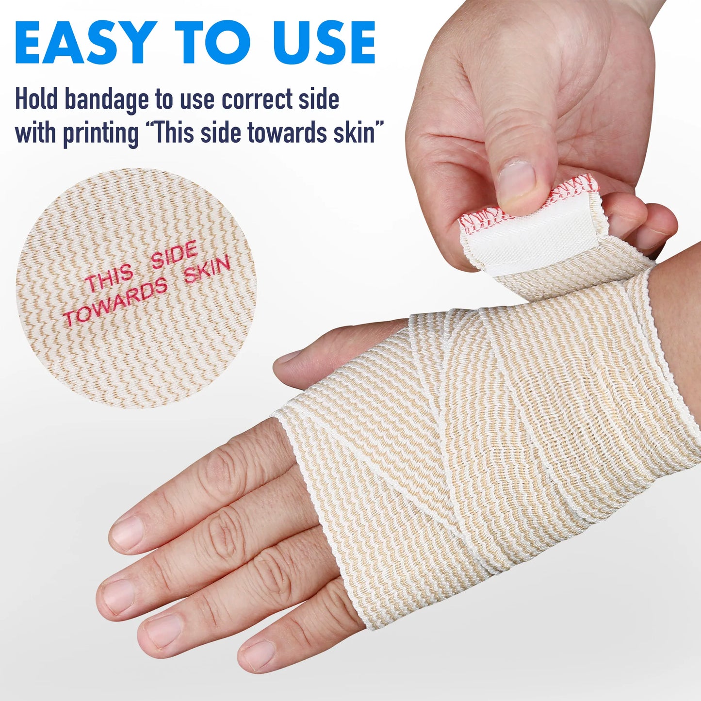 Elastic Bandage Wrap, 4"x 15 Feet, 4 Pack Cotton Compression Bandages with Self-Closure on Both Ends, Support First Aid