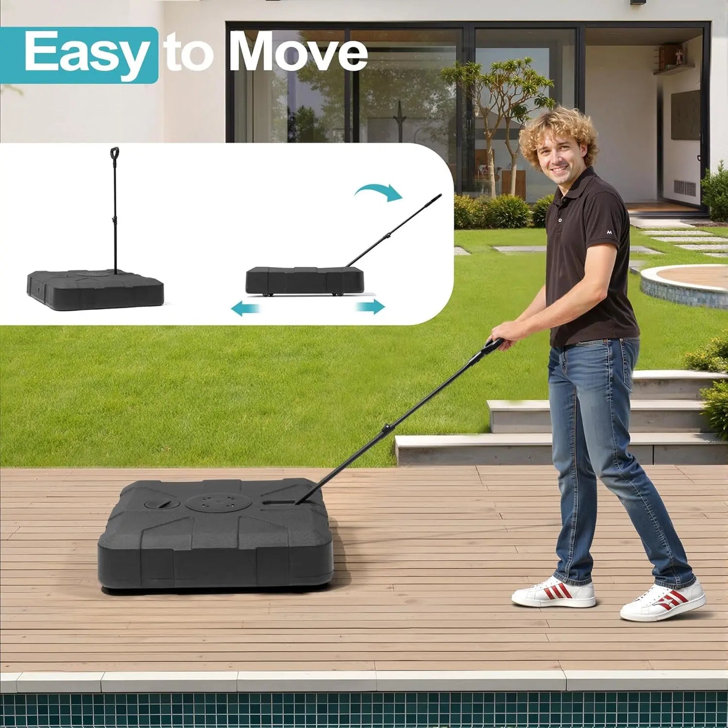 Outdoor Cantilever Umbrella Base with Wheels, 350 lbs Offset Patio Umbrella Stand, Water & Sand Filled Umbrella, Customized