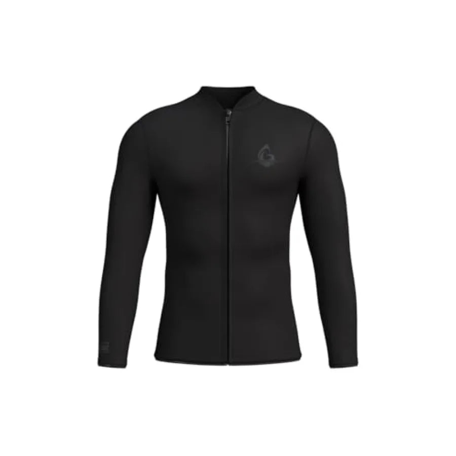 Men's water sports wetsuit top in black neoprene, 3mm thickness for diving, surfing, kayaking, and swimminglightweight, flexibl