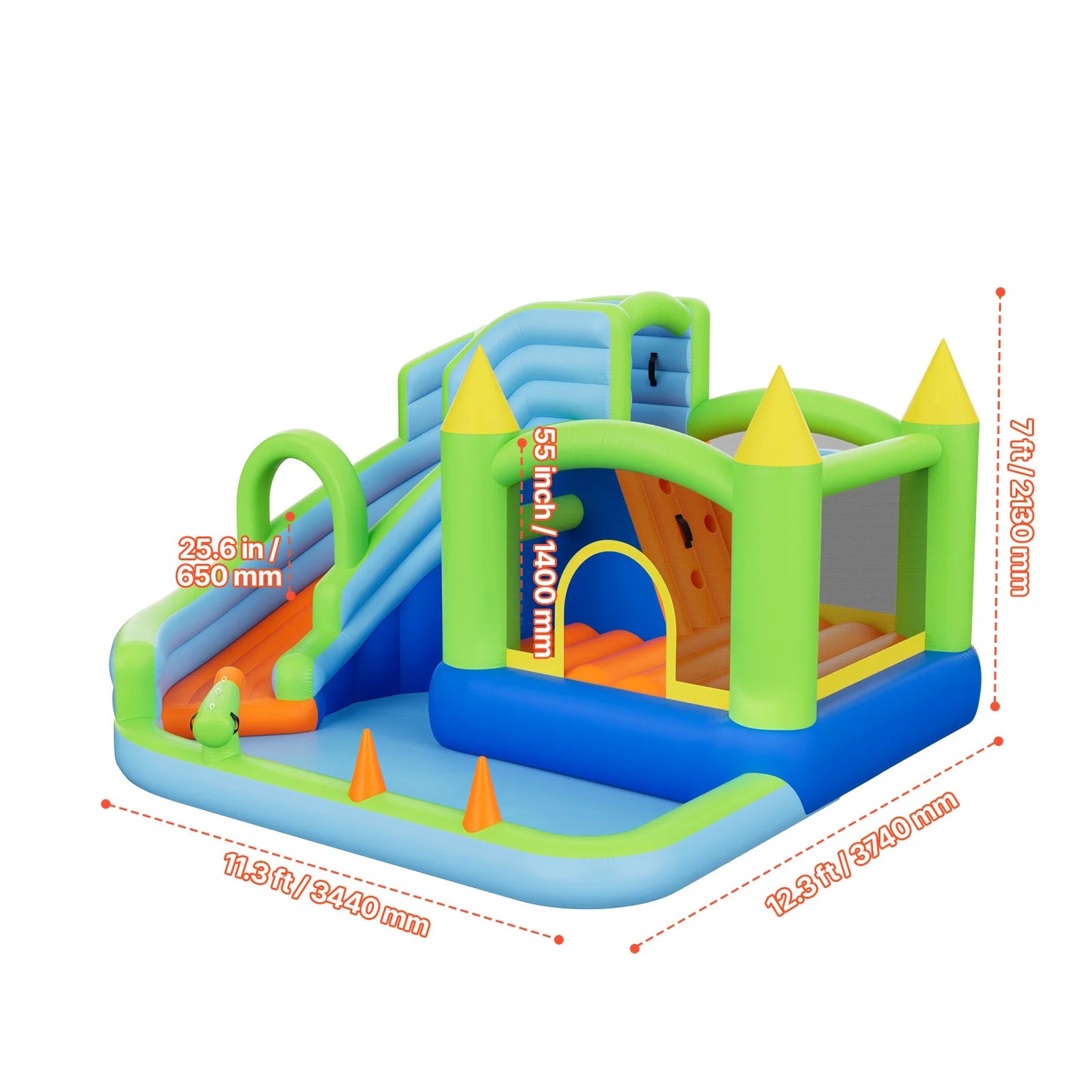 SucceBuy Inflatable Bounce House 11.3 x 12.3 x 7.0 ft Inflatable Bounce House Water Slide Bouncer Castle with Castle Bounces