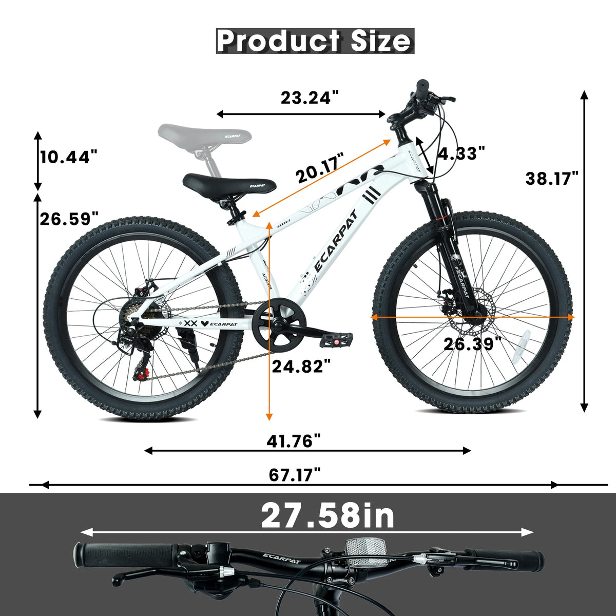 24/26 Inch Mountain Bike, 9-Speed Mountain Bicycle with Front Suspension and Dual Disc Brakes, Carbon Steel Frame MTB Bike for Teenagers Adult Men Women