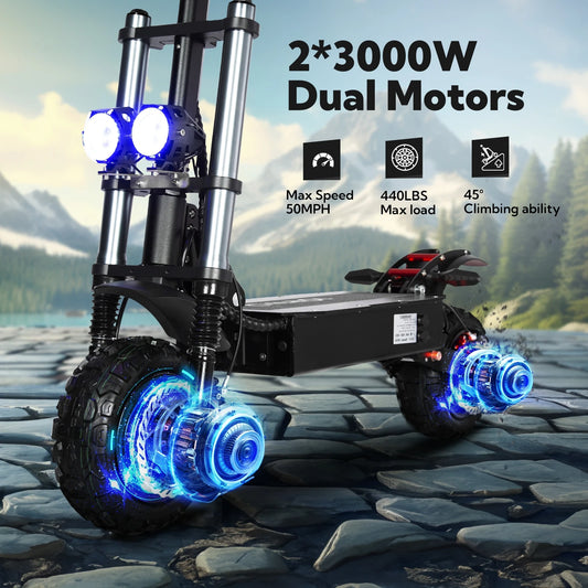 6000W 60V 40Ah 11 inch off-road tyre Kick scooter dual motors removable seat hydraulic shock absorption Folding Electric Scooter