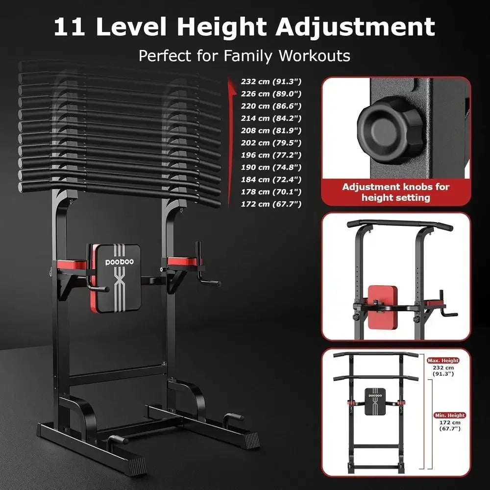 Adjustable Height Multi-Function Home Gym Pull Up Bar with Elastic Ropes, 450 lbs Capacity