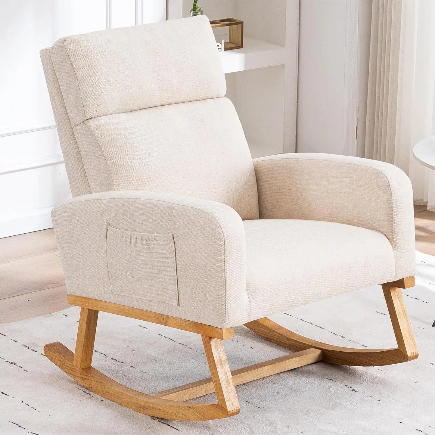 Rocking Chair Nursery, Sherpa Nursing Rocking Armchair for Mom Nursery Morden Rocker Chair with High Backrest, Customized
