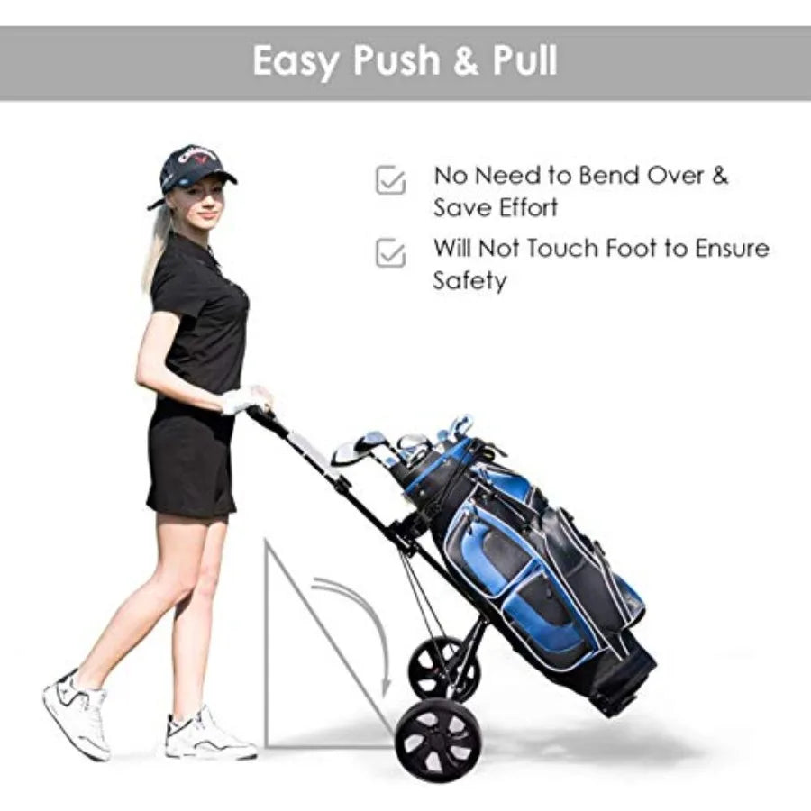 Golf Push Cart Folding Push Pull Golf Cart Trolley with 2 Wheels for Golf Club Bag Collapsible Golf Push Cart with Fo