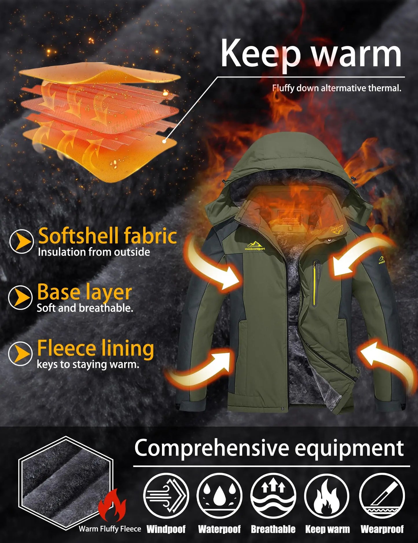 Men's Winter Ski Snow Jacket Waterproof Snow Jackets Fleece Lining Outdoor Coat Warm Insulated Snowboard Jackets