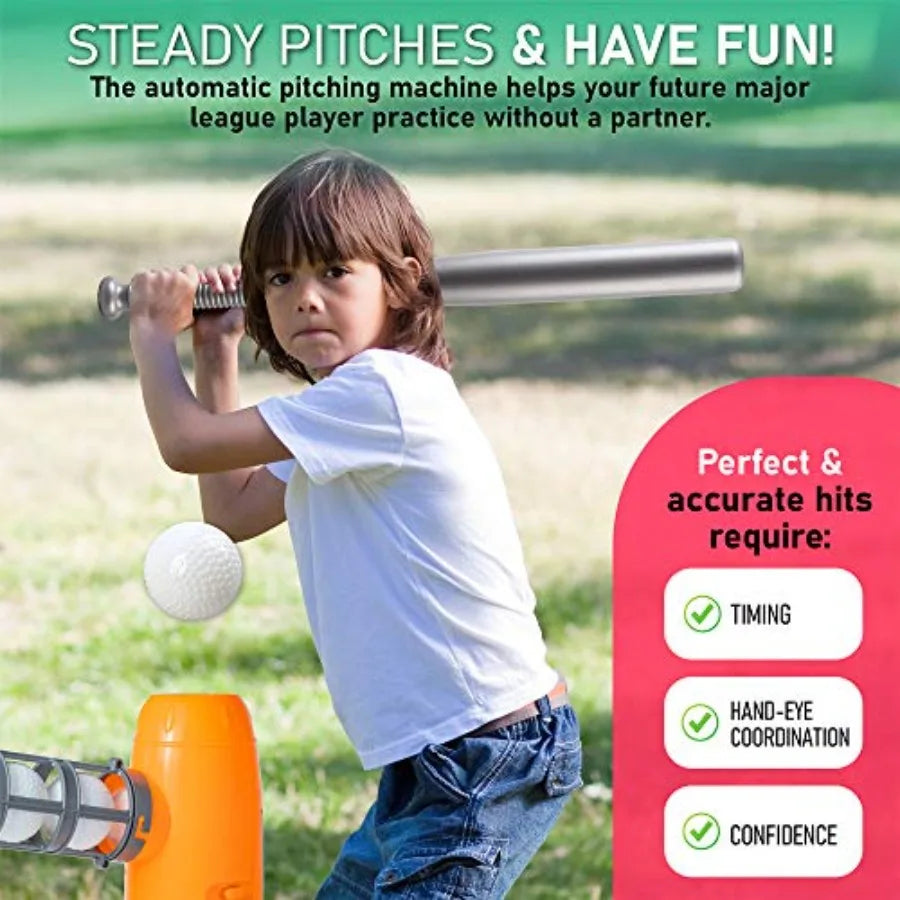 Auto Baseball Pitching Machine Outdoor Toy Set for Youth Training Equipment with 10 Baseballs Baseball Bat and Sports Bag in Bl