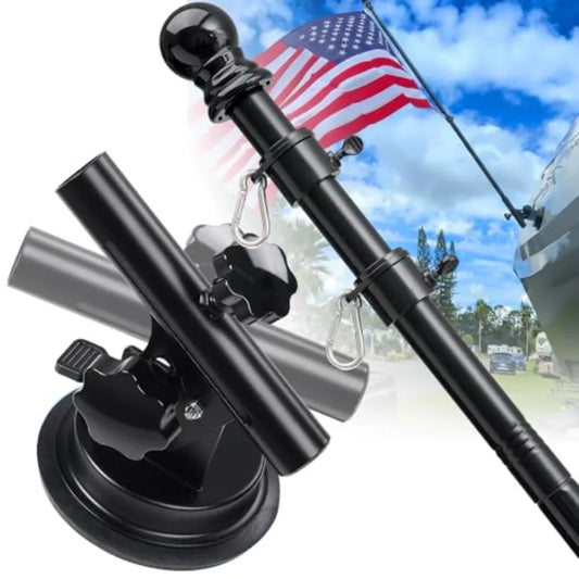 Flag Pole Kit with Suction Cup Holder - 6Feet Heavy Duty Flagpole, 400lbs Suction Secure Mount with 0-90 °Adjustable Angle - No