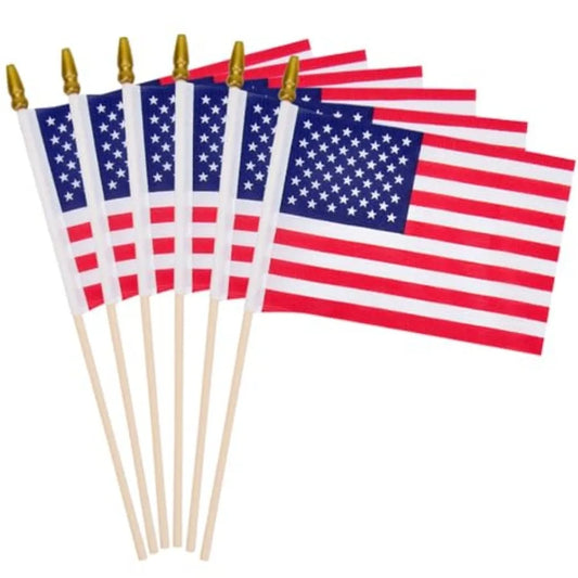 Small American Flags on Stick, Mi Handheld USA Flags with Kid-Safe Spear Top, American flags For Outside, 4th of july decoratio
