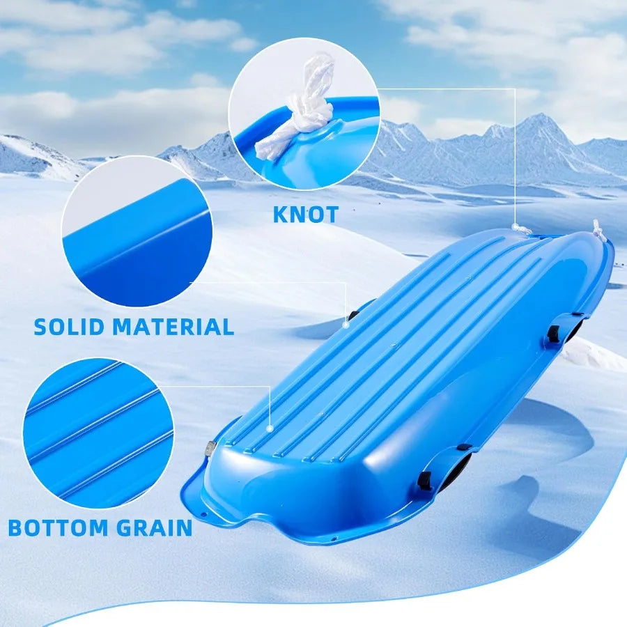 Outdoor Plastic Snow Sled for Adults and 48in with Pull Rope and 4 Handles Blue