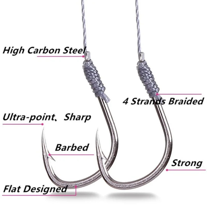 5Pack/50 Hooks Fishs Tool Tied Good Strong Horse Line Double Hook Pair Hook Fishs Hooks Fishing Gear Accessories Sub-line Hooks