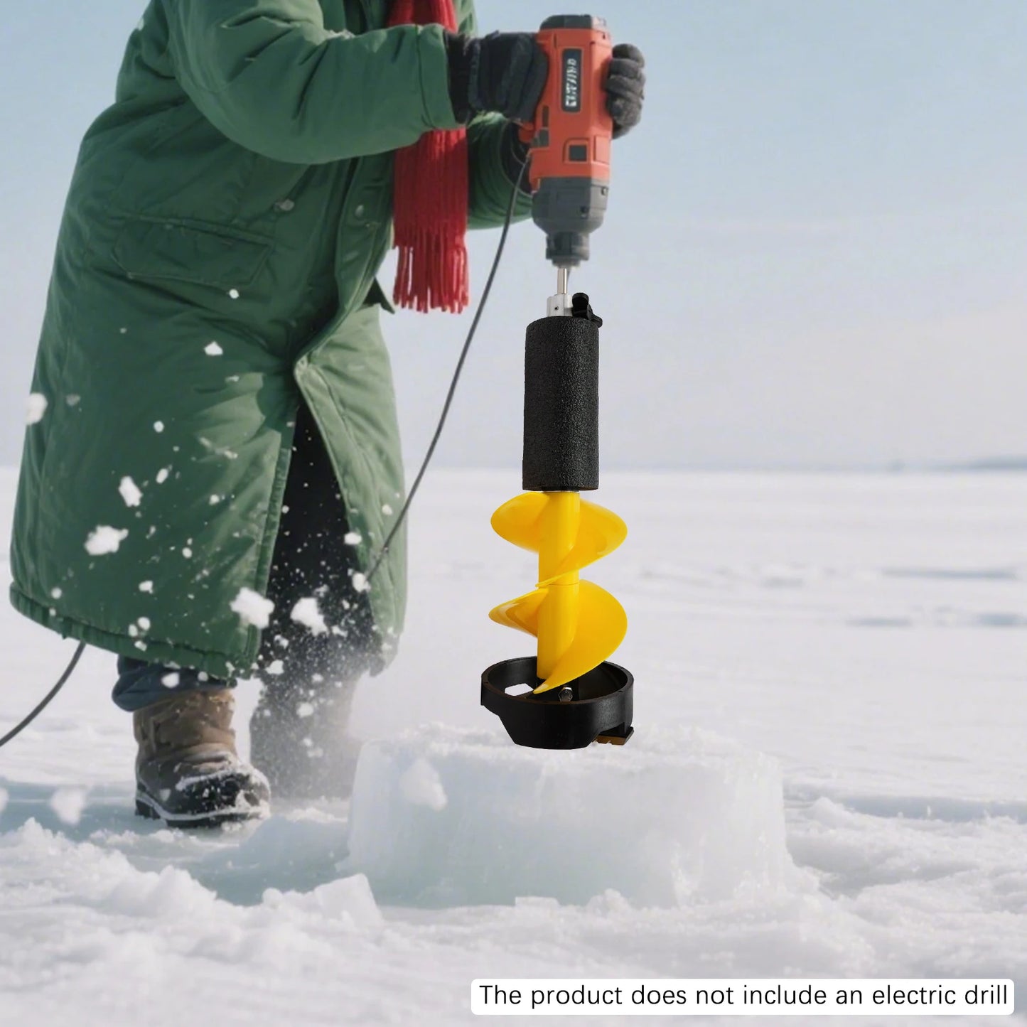Hand Ice Auger, Foldable Ice Drill with 49cm Nylon Blade for Winter Fishing, Durable and Portable, Yellow