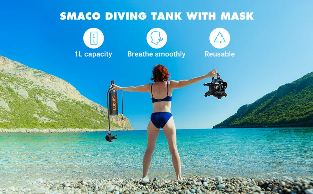 SMACO S400Pro Scuba Diving Equipment with Diving Mask Oxygen Tank Cylinder Underwater Breathing Device Portable Mini Scuba Tank