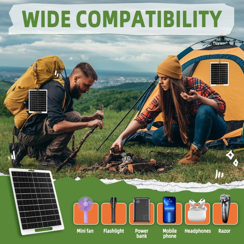 Solar Panel 30W With USB Waterproof Outdoor Hiking And Camping Portable Battery Mobile Phone Charging Bank Charging Panel 6V