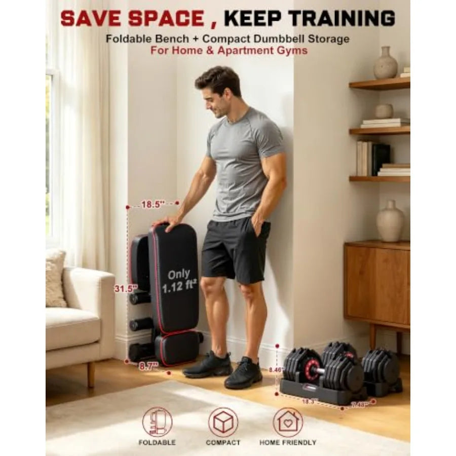 Adjustable Dumbbell Set with Workout Bench at Home