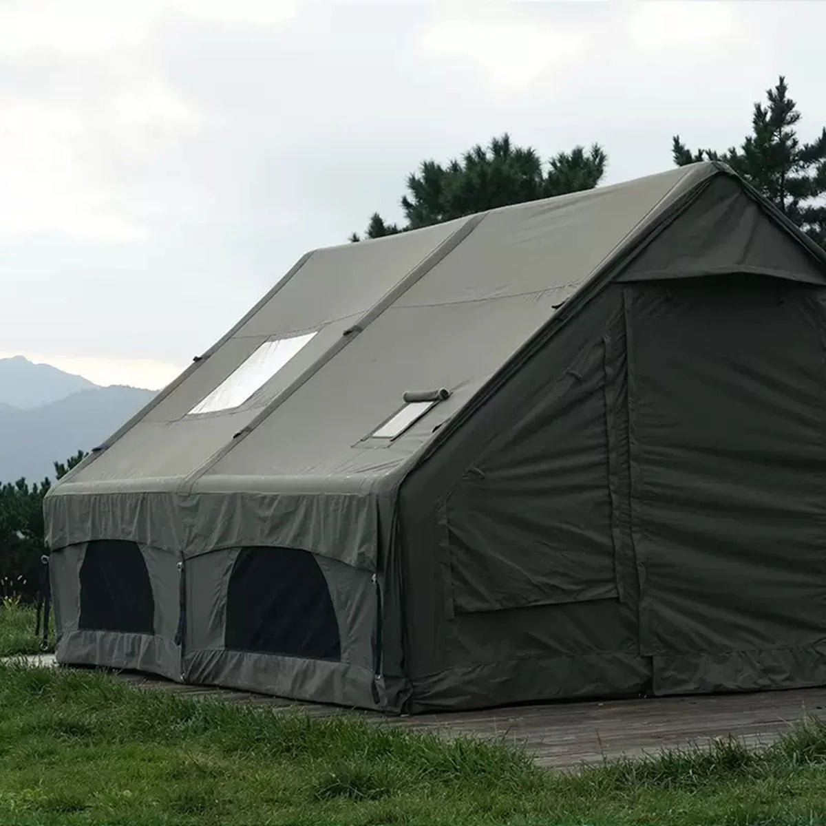 PAKICETUS Large Inflatable Camping Tent with Roof Window & Stove Space, 4-6 Person Quick Setup Air Tent, Oxford Fabric All Season Waterproof Family Outdoor Hot Tent for Camping Backpacking Hiking