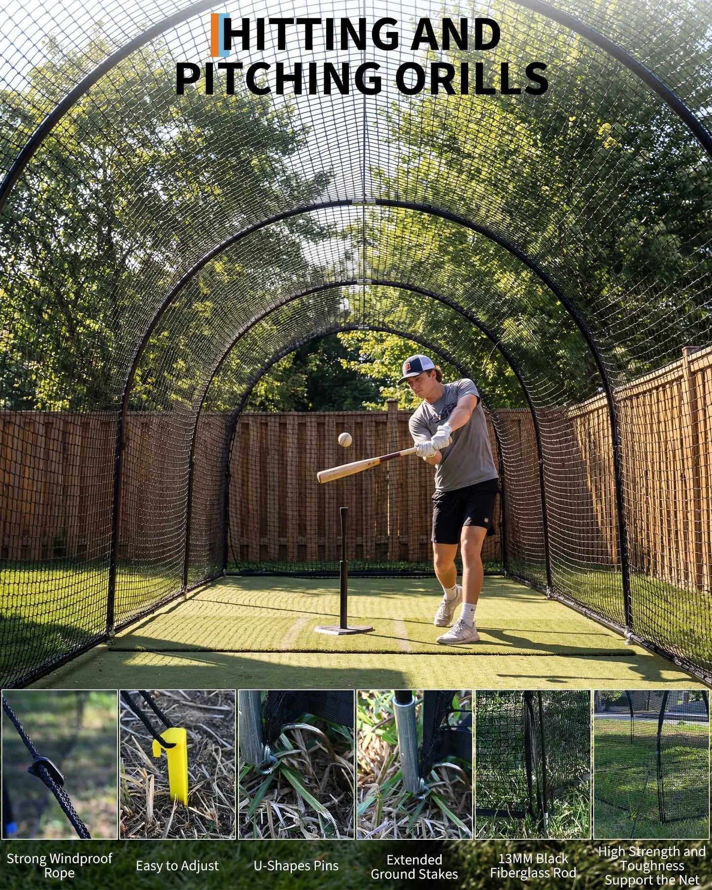 32ft Batting Cage Net With Frame, Multi-Sport Practice Cage For Baseball, Softball, and Golf, Use in Yard or Sports Field