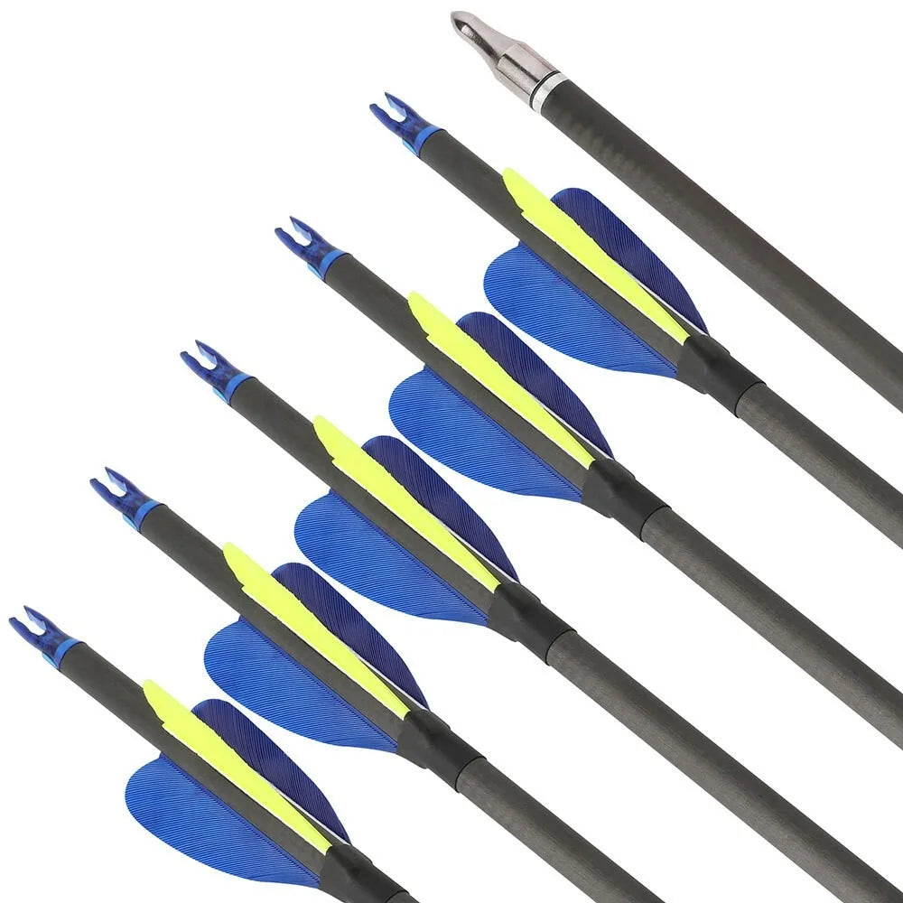 Archery Arrows 32 Inch Pure Carbon Spine 500/600 ID6.2mm with 2 Inch Feathers for Hunting Shooting Target Practice
