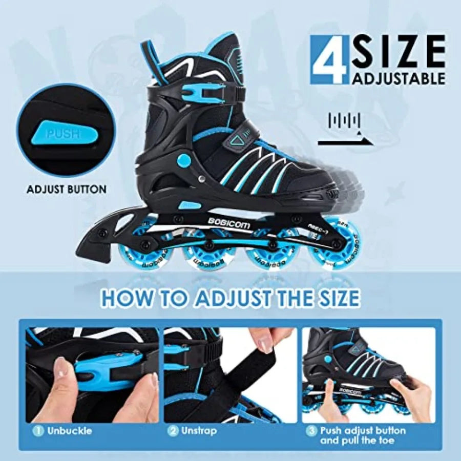 Adjustable Inline Skates with Full Light Up WheelsOutdoor Illuminating Roller Skates for and Adults Girls and Boys Men and Wome