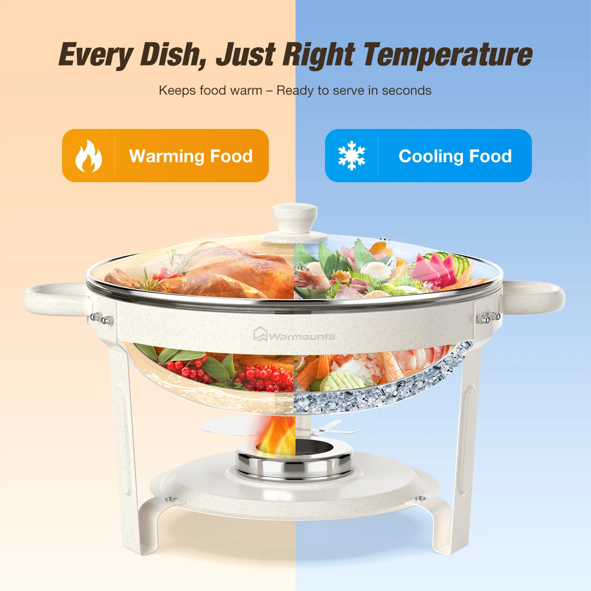 2/4Pack 5QT Fully Coated Round Chafing Dishes Buffet Set with Glass Lid White Style Chafer Water Pan