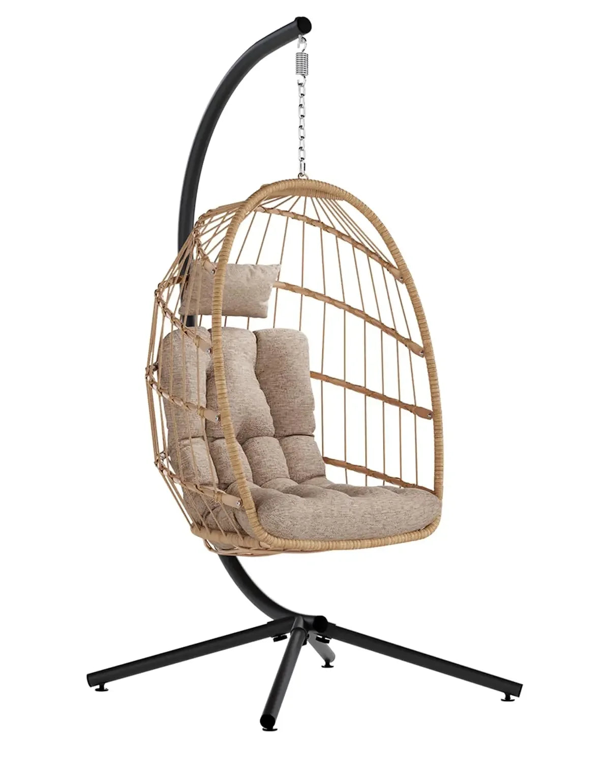Indoor Outdoor Wicker Egg Chair with Stand Hanging Swing Chair with Cushion 350 Lbs Capacity for Patio Customized