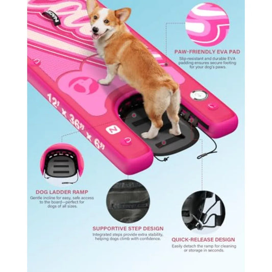 Inflatable Stand Up Paddle Board for outdoor water sports durable PVC material blue-gray color includes dog ramp kit dual-purpo