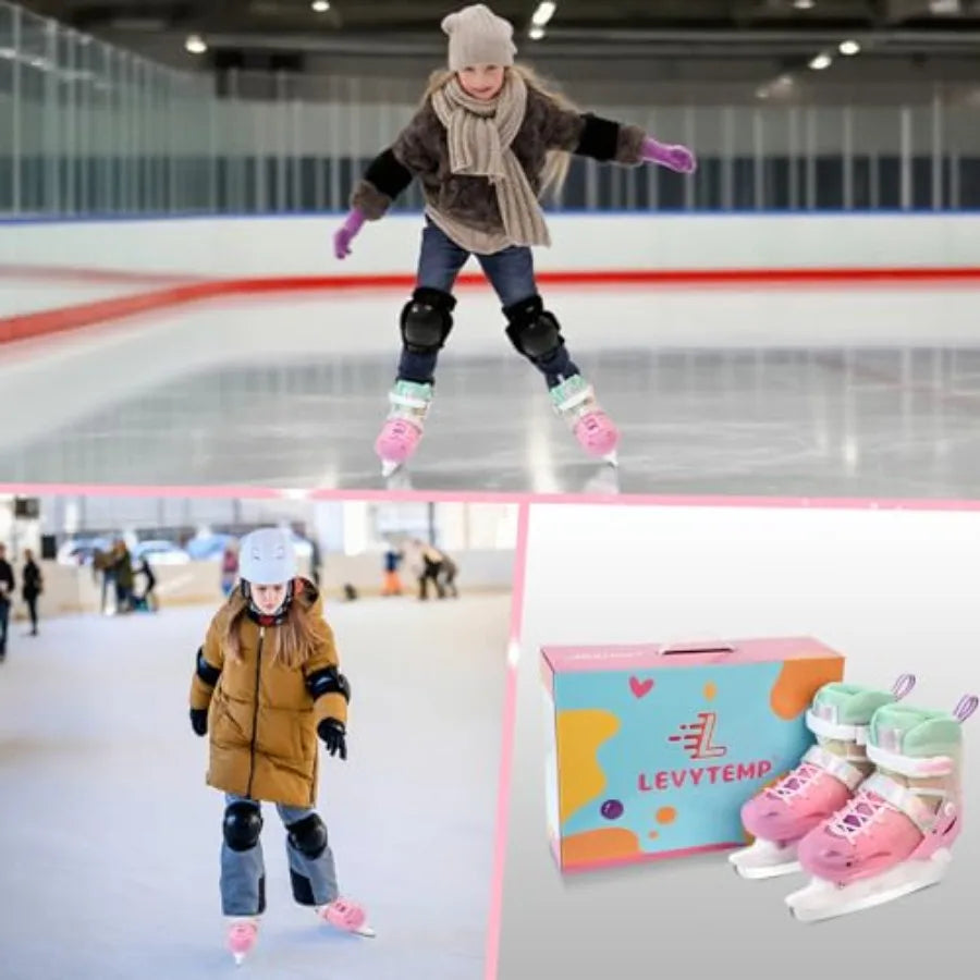 Adjustable Girls Ice Skates for - Ice Skating Shoes - Hockey Lace-Up Skates for Youth Beginners