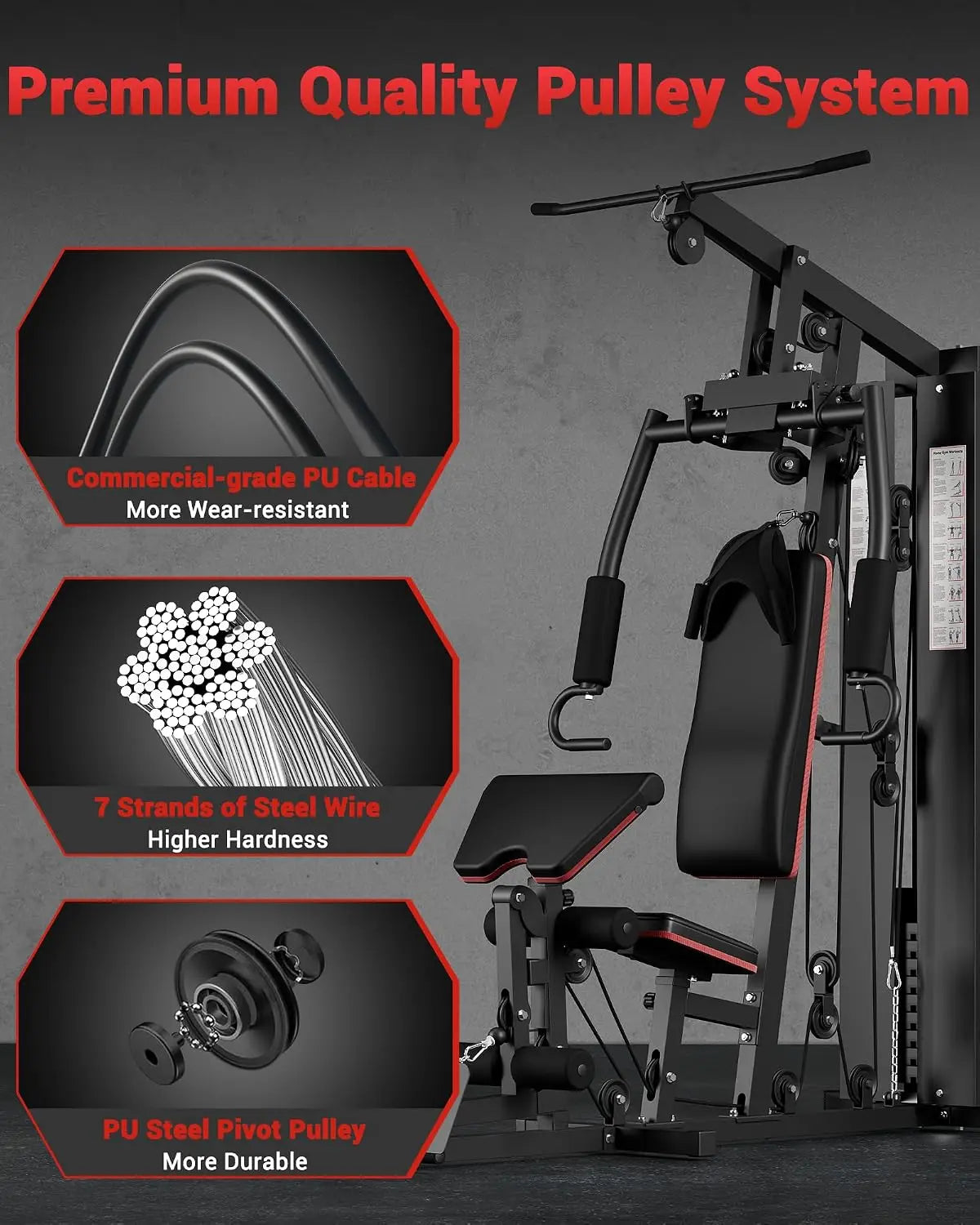 Home Gym Equipment, Multifunctional Workout Machine with 150 LBS Weight Stack, Leg Press, Pulley System & Preacher Curl Pad for Full Body Workout