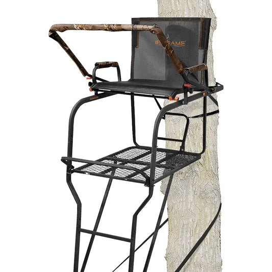 BIG GAME 1-Person Ladder Tree Stand for Hunting Deer with Seat, Hunter, 18' Tall, Black - Adjustable Climbing Treestand