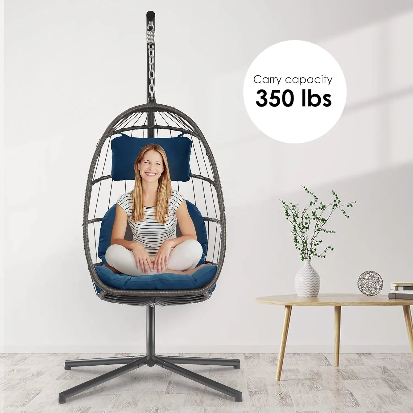 Egg Chair with Stand - Hanging Swing Egg Chair Rattan Wicker Patio Hammock Chair for Indoor Outdoor Bedroom - Rusty, Customized