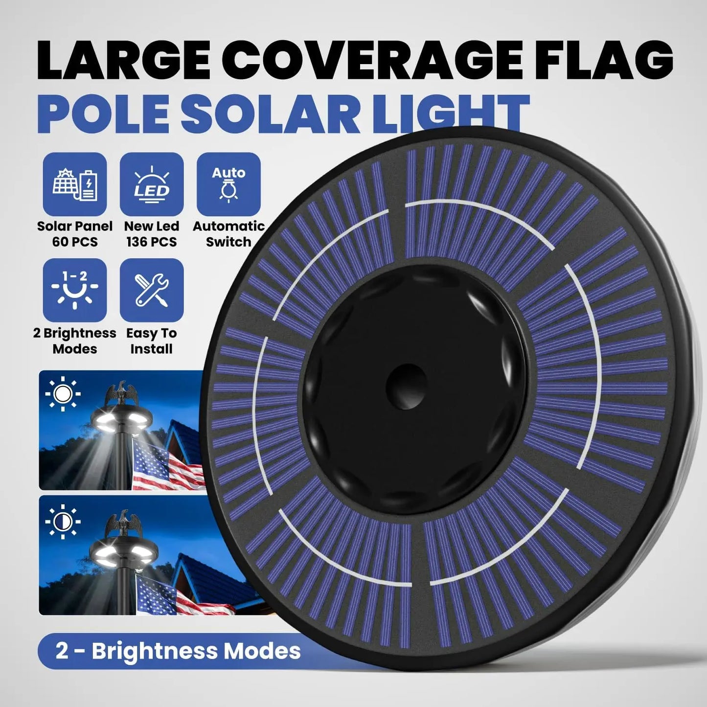 25 FT Heavy Duty Flag Pole with Solar LED Light, Aluminum Flagpole for Outdoor Residential Commercial Use