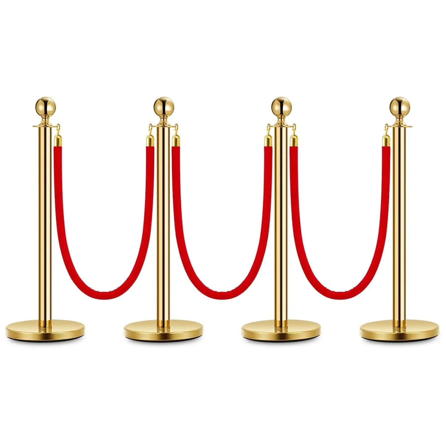Elegant Gold Stanchion Posts with Luxurious Red Velvet Ropes VIP Queue Poles for Red Carpet Events Weddings and Premieres