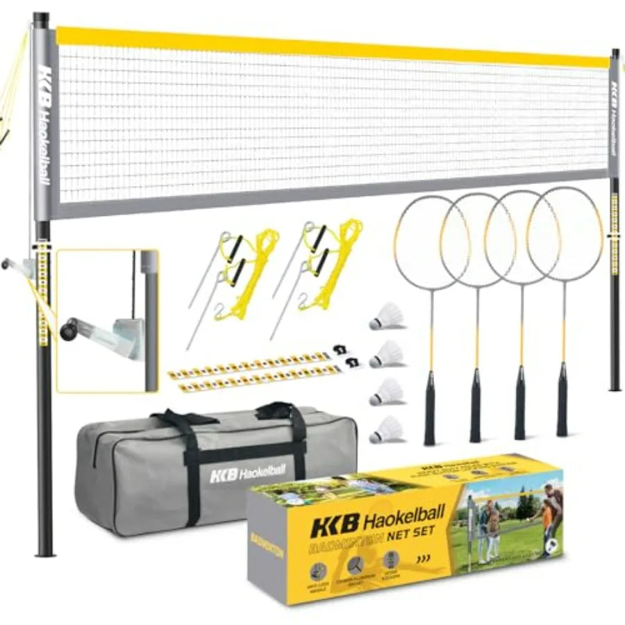 Professional Badminton Set for Backyard and Outdoor, Heavy Duty Badminton Net with Anti-Sag Design, Premium Carbon Fiber Racket