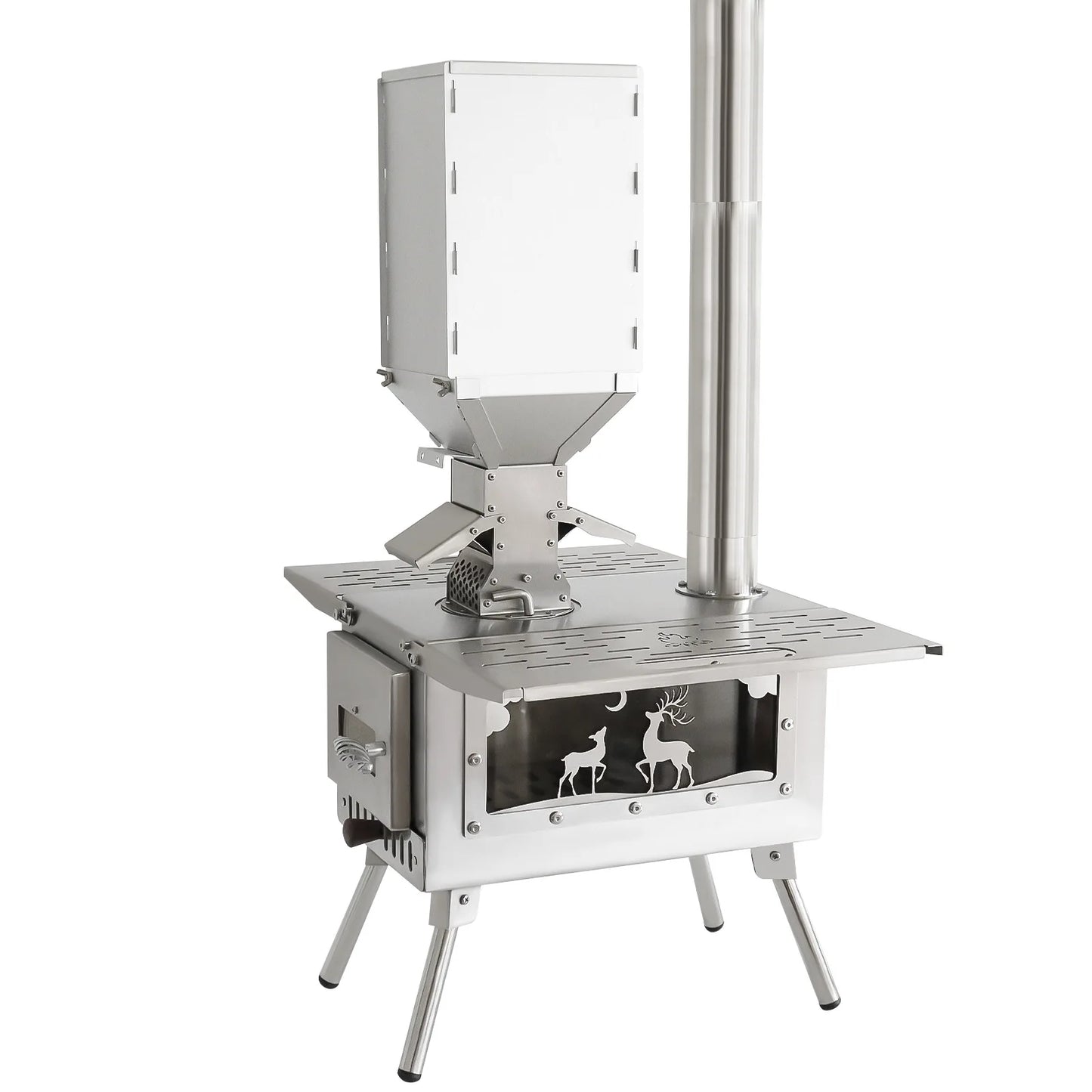 Compact Tent Stove with Stainless Steel Construction Chimney Pipes Included for Outdoor Heating & Cooking Ice Fishing Hunting