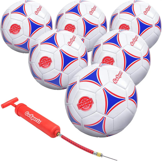 Professional Soccer Balls - Single or 6 Pack in Sizes 3, 4, 5 with Free Ball Pump