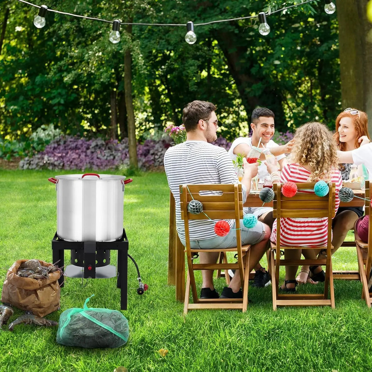 100 Qt Turkey Deep Fryer Pot, Aluminum Seafood Boil Pot with/Strainer & Burner Set Crawfish Boiler, 110000 BTU Propane Stove Burner with Stock Pot, Basket Lid, Outdoor Cooking Shrimp Crab Boiler