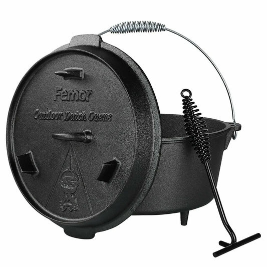 5/9/12.5 Quart Cast Iron Dutch Oven Camping Pot Outdoor Portable Multi-function Cookware Stew Barbecue Soup Picnic Pot