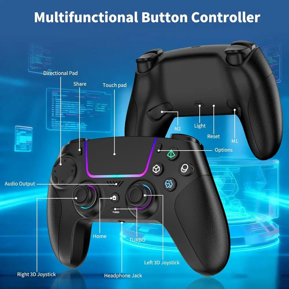 Wireless Controller for PS5, Android, iOS, and Steam Deck - LED, Hall Effect, Dual Vibration, 3.5mm Jack, 1500mAh Battery