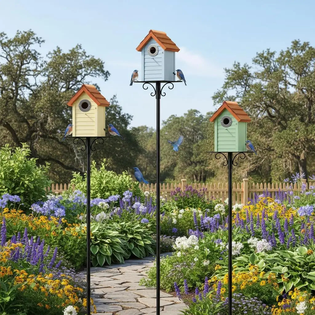 3pk Bluebird Bird Houses for Outside with Stainless Steel Guard, Cedar Roof, UV Painting - 10 Years Outdoor
