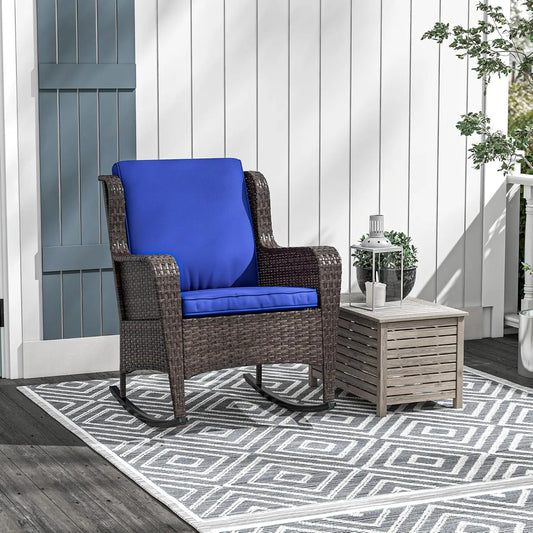 Outdoor Wicker Rocking Chair with Wide Seat, Thick Cushions, Rattan Rocker with Steel Frame, High Weight Capacity, Customized
